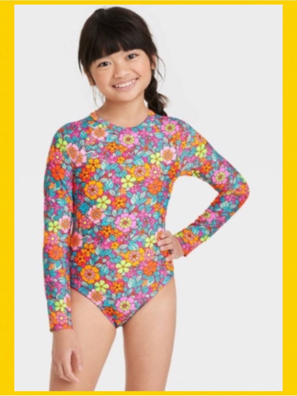 Long-Sleeve Girls Floral Rash Guard Swimsuit - Multicolor 62